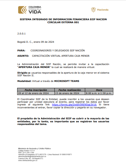 CAPACITACIÓN VIRTUAL APERTURA CAJA MENOR