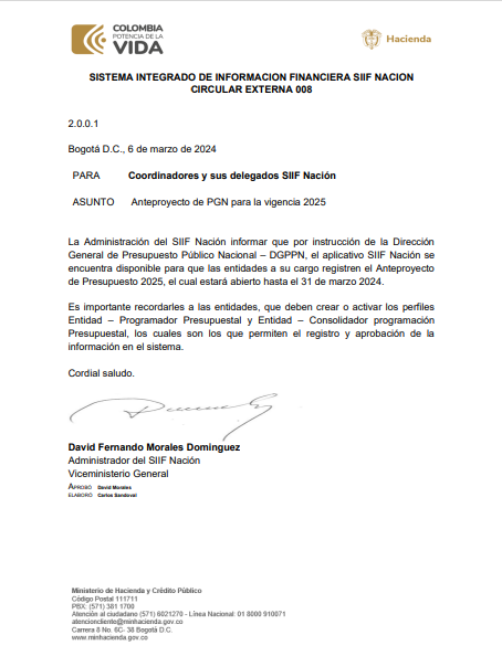 Anteproyecto de PGN para la vigencia 2025