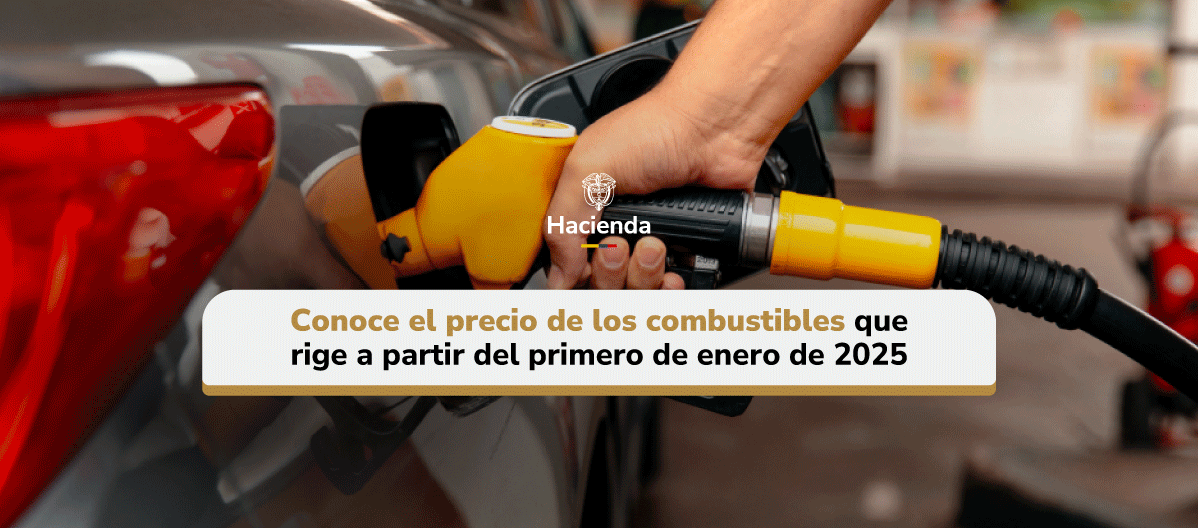 Banner de noticia de MinHacienda con un vehículo llenadose de gasolina en una estación de servicio